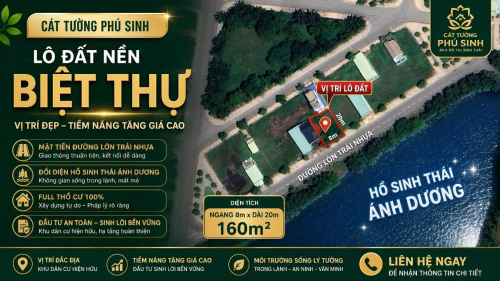 Lô Đất Nền Biệt Thự 160m2 Full Thổ Cư Đối Diện Hồ Sinh Thái Ánh Dương