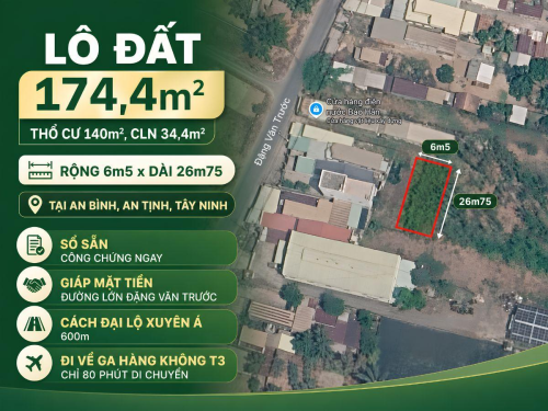 Đất Nền An Bình, An Tịnh, Tây Ninh 174,4m² Sổ Sẵn Công Chứng Ngay