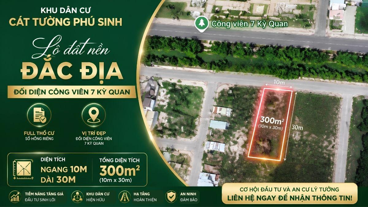 Lô Đất Nền 300m2 Full Thổ Cư Đối Diện Công Viên 7 Kỳ Quan