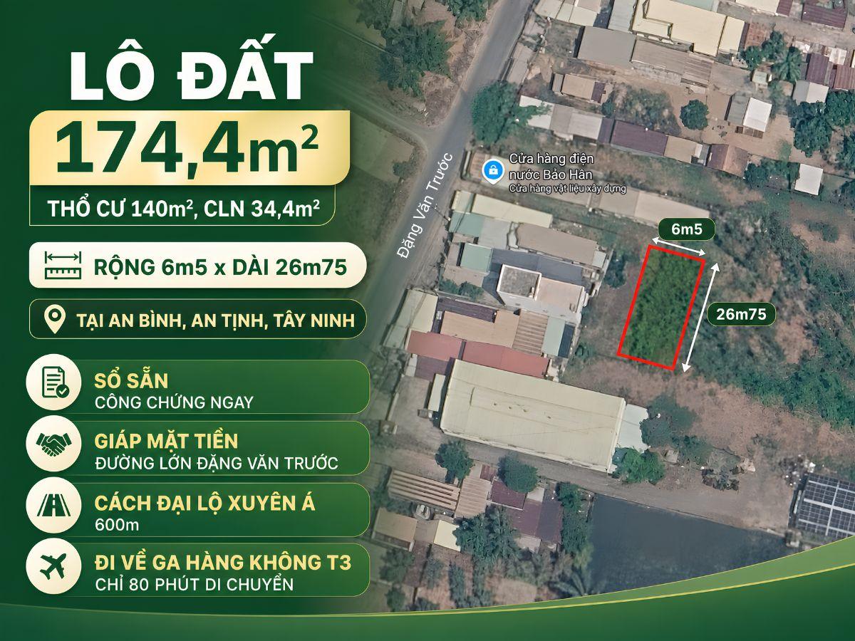 Đất Nền An Bình, An Tịnh, Tây Ninh 174,4m² Sổ Sẵn Công Chứng Ngay
