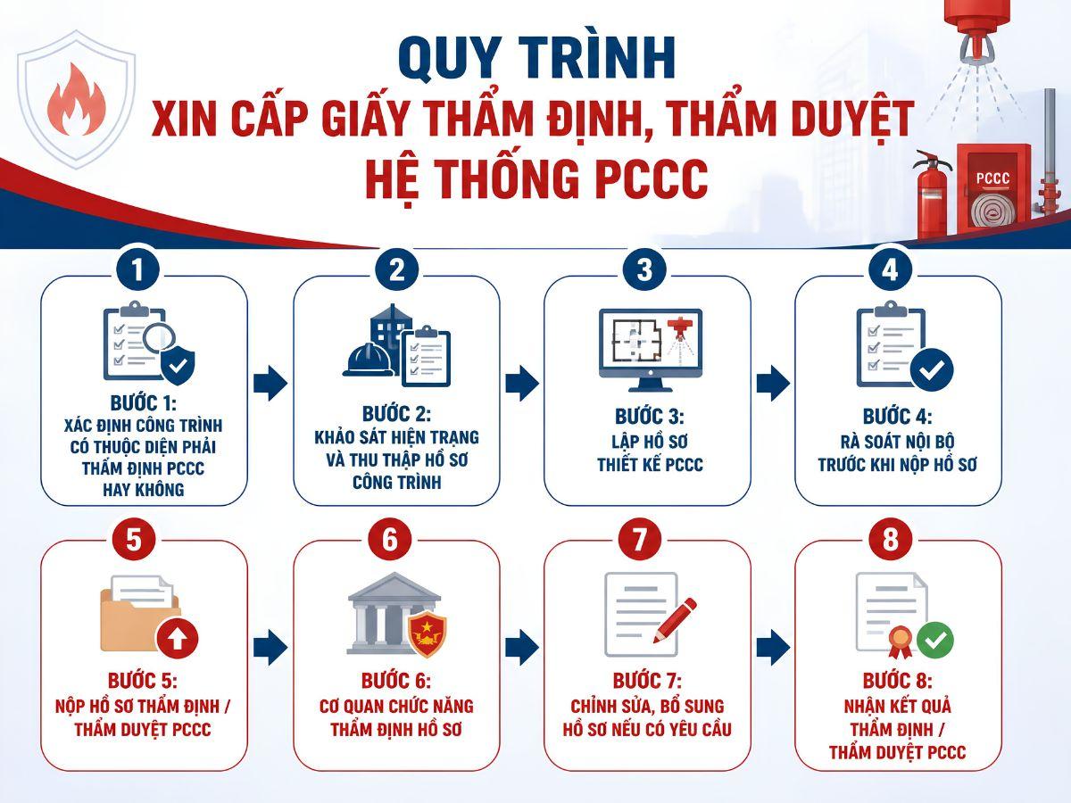 Quy trình xin cấp giấy thẩm định/thẩm duyệt hệ thống PCCC